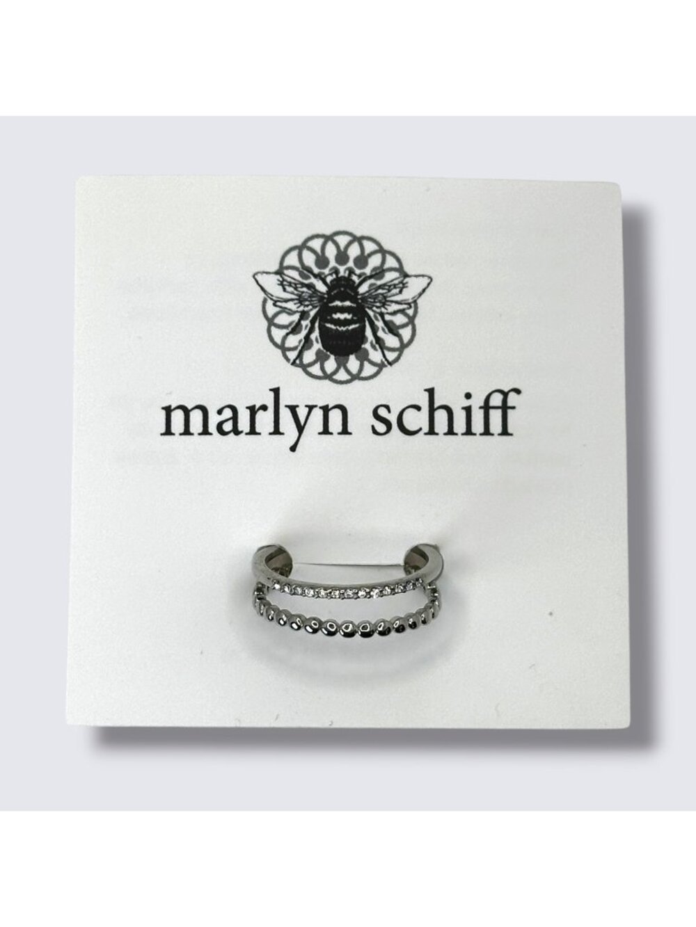 Marlyn Schiff “Arielle” Double Adjustable Ring Silver-Tone Crystal Beaded Adjust
